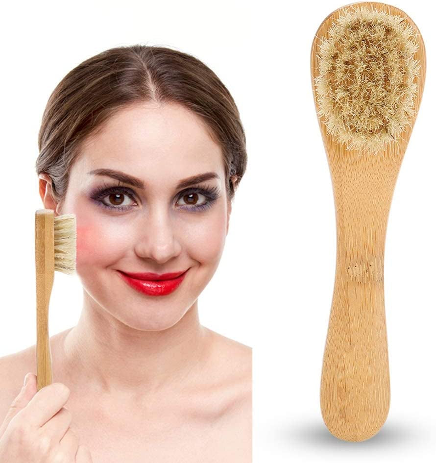 Facial Cleansing Brush, Wooden Handle Face Cleaning Brush Manual Skin Care Exfoliation Brush