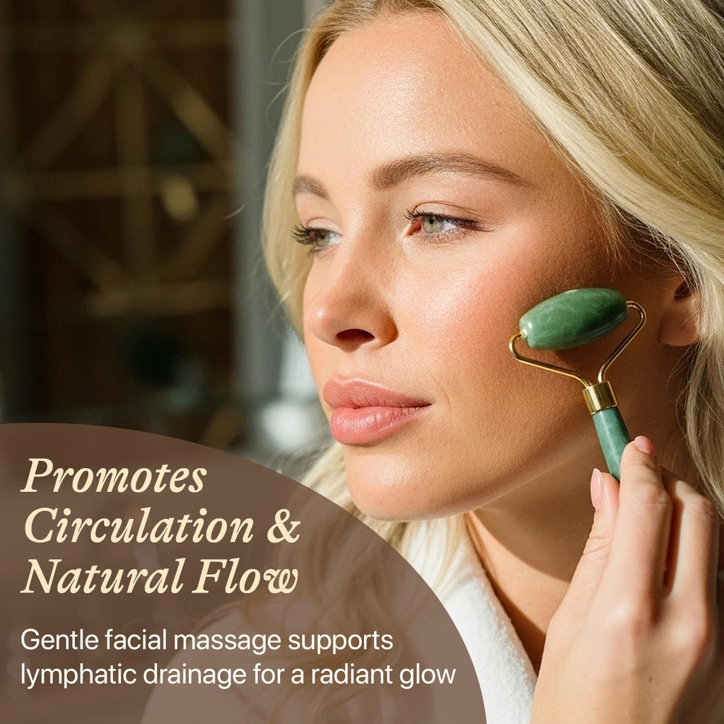 Jade Roller for Face - Smoothes Fine Lines & Wrinkles, Face Massager Skin Care Tools with Small Eye Roller for Puffy Eyes, De-Puffing & Firming Facial Tool, Self Care Gifts for Women