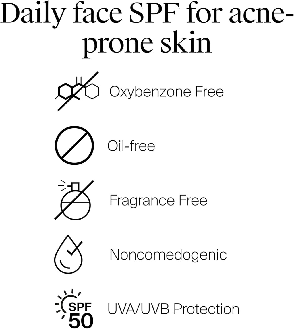 Clear Face Sunscreen Lotion for Acne-Prone Skin, Broad Spectrum SPF 50, Sunscreen for Face & Oily Skin, Oil-,Fragrance- & Oxybenzone-Free, Water Resistant, Matte, Unscented, 3 Fl Oz