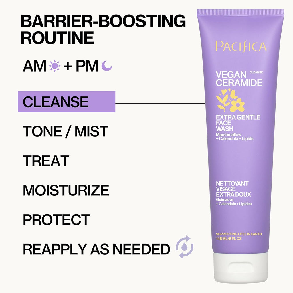 Face Wash for Sensitive Skin Facial Cleanser Vegan Ceramide Barrier Repair Extra Gentle for Daily Fragrance Free for Sensitive Skin, Clean Beauty, Vegan & Cruelty-Free Dermatologist Tested