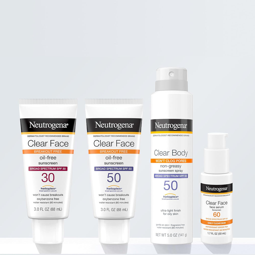 Clear Face Sunscreen Lotion for Acne-Prone Skin, Broad Spectrum SPF 50, Sunscreen for Face & Oily Skin, Oil-,Fragrance- & Oxybenzone-Free, Water Resistant, Matte, Unscented, 3 Fl Oz