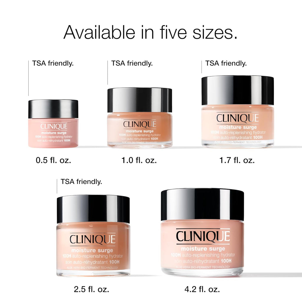 Clinique Moisture Surge 100H Auto-Replenishing Hydrator Oil Free Face Moisturizer | with Hyaluronic Acid, Aloe Bioferment and Vitamins C + E | for All Skin Types | Hydrating + Moisturizing