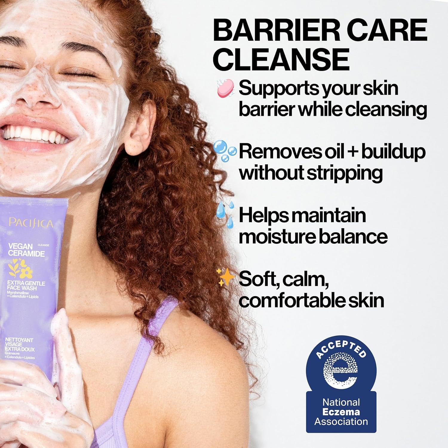 Face Wash for Sensitive Skin Facial Cleanser Vegan Ceramide Barrier Repair Extra Gentle for Daily Fragrance Free for Sensitive Skin, Clean Beauty, Vegan & Cruelty-Free Dermatologist Tested