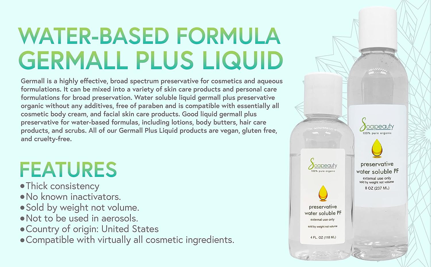Germall plus Liquid Preservative - Water Soluble Natural Preservative for Skin Products - Germall plus Preservative for Cosmetics & Self Care Body Lotion (2 OZ)