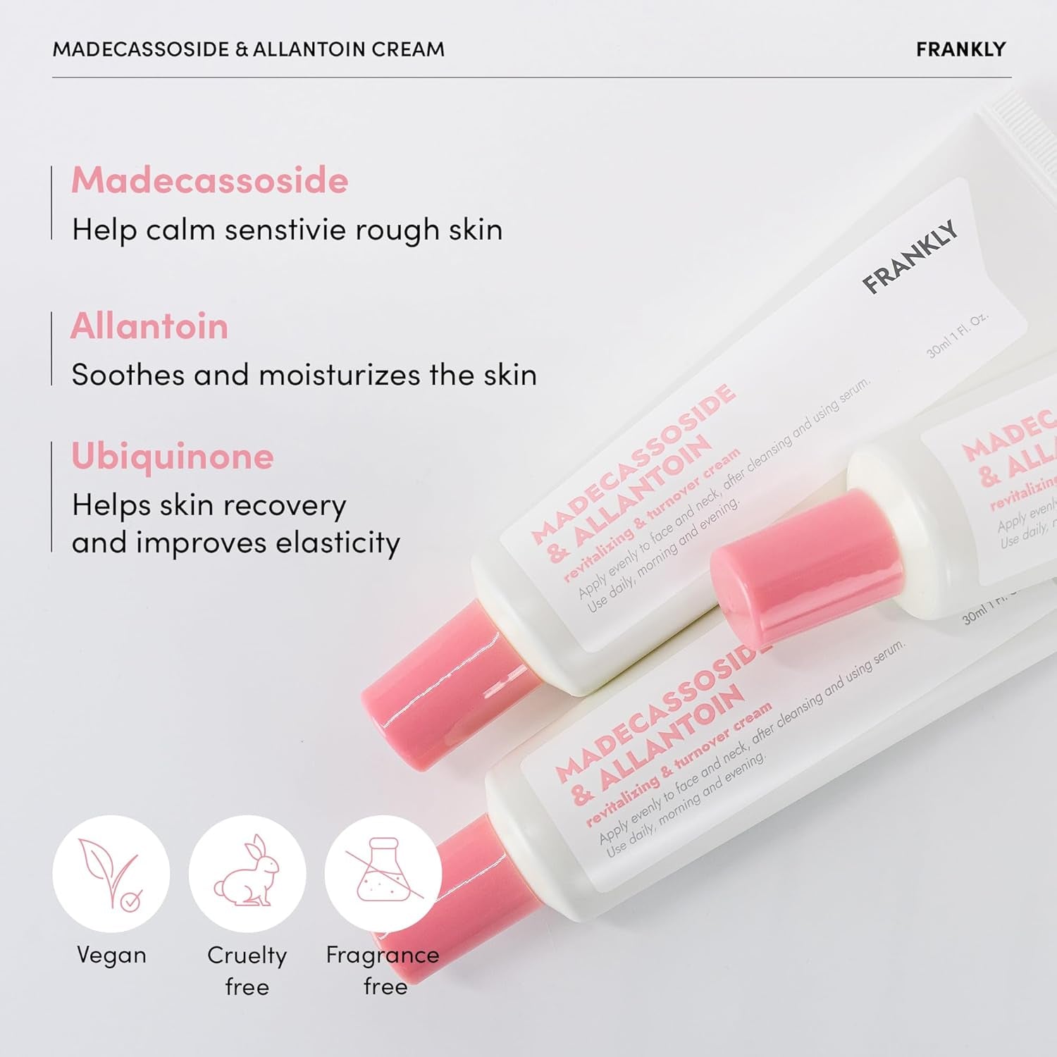 Madecassoside & Allantoin Cream - Moisturizing, Antioxidant, Cell Turnover | Evens Skin Texture & Tone, Anti-Aging | Allantoin, Ubiquinon | Korean Skin Care | 1.01 Fl.Oz