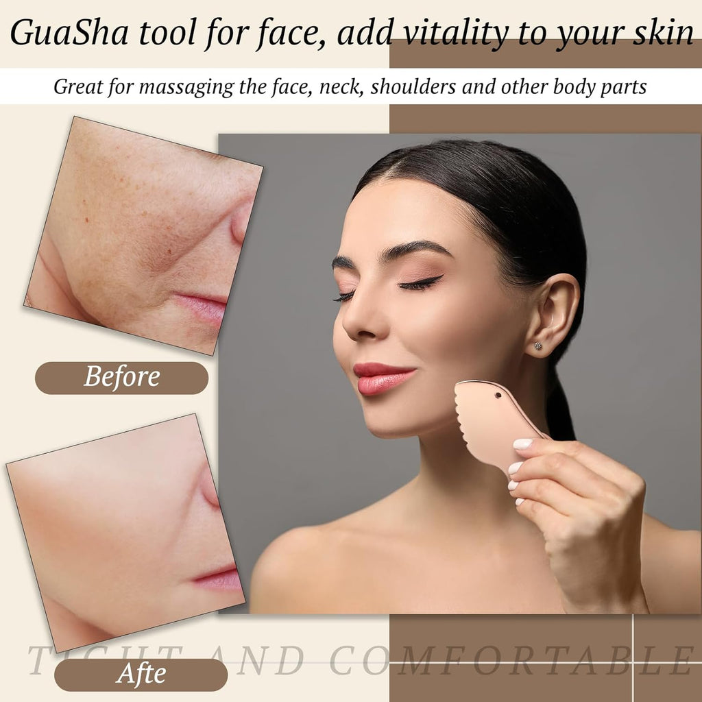 2 Pcs Stainless Steel Gua Sha Facial Tools Face Massager Roller Set Face Sculpting Tool Skin Scraper Body Lymphatic Drainage Massager Stone Metal Guasha for Women Facial Skin Care Gifts