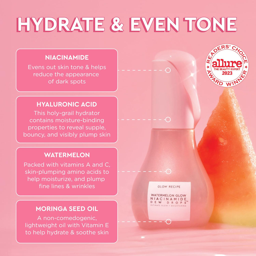 Watermelon Glow Icons Skin Care Gift Set - Niacinamide Dew Drops Face Serum (40Ml) + PHA + BHA Pore Minimizing Toner with Hyaluronic Acid (150Ml) + Pink Juice Facial Moisturizer (25Ml)