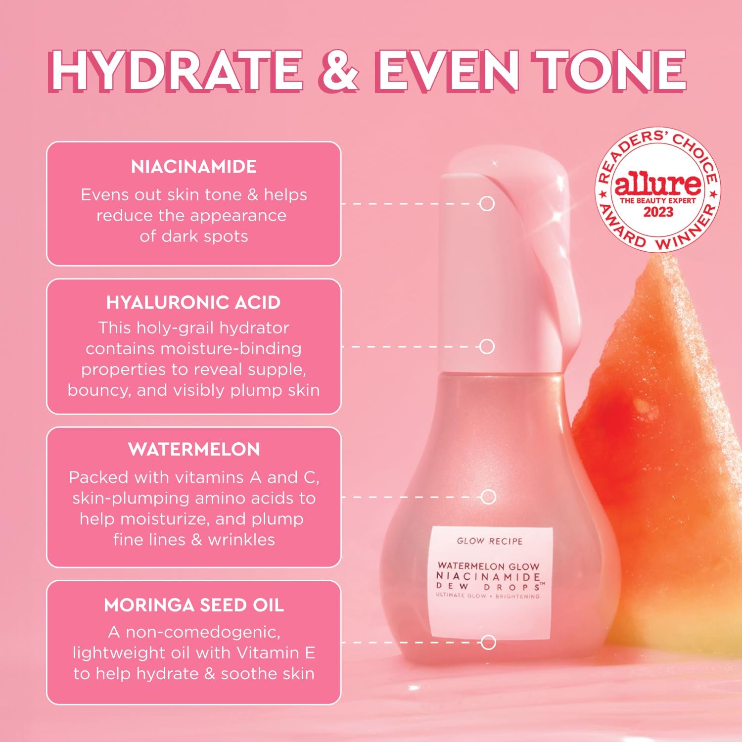 Watermelon Glow Icons Skin Care Gift Set - Niacinamide Dew Drops Face Serum (40Ml) + PHA + BHA Pore Minimizing Toner with Hyaluronic Acid (150Ml) + Pink Juice Facial Moisturizer (25Ml)