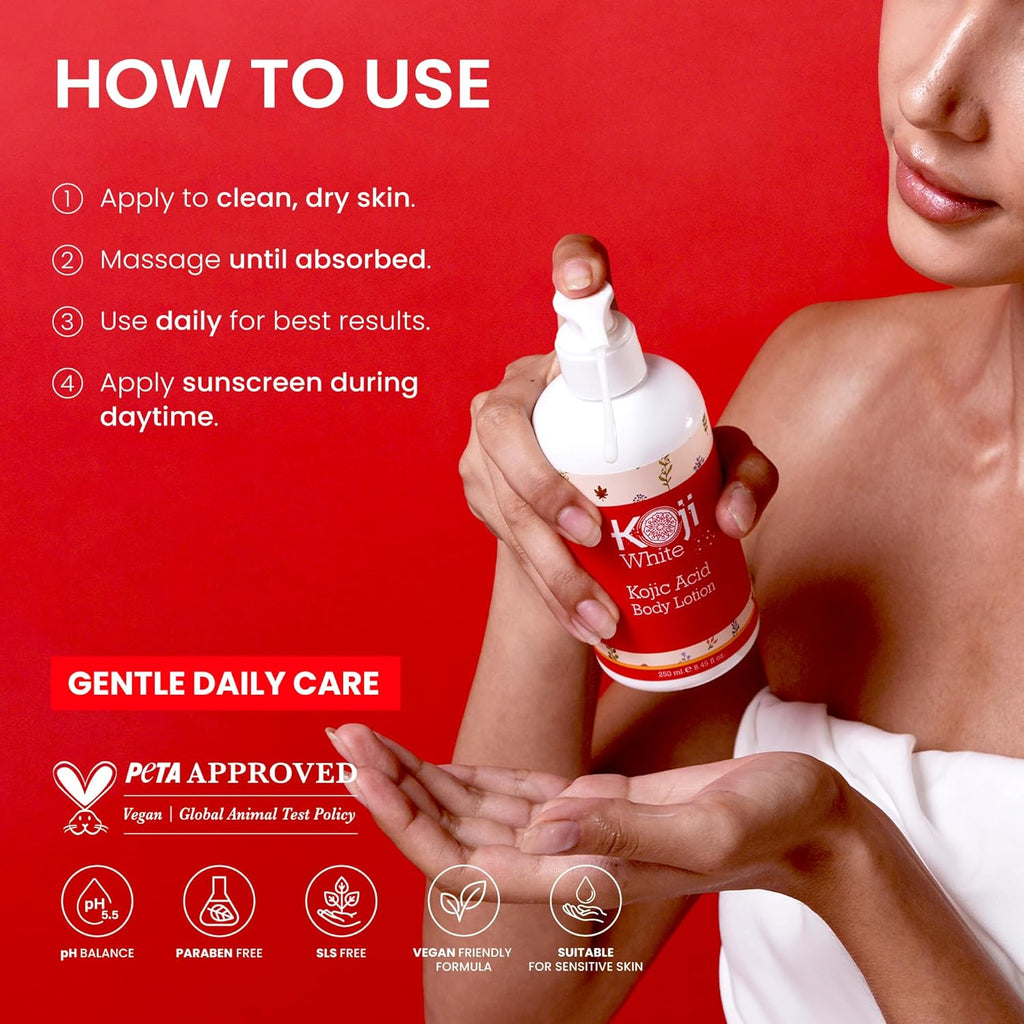 Kojic Acid Body Lotion – Vegan Moisturizing Lotion for Dry Skin, Hydrating and Nourishing, Paraben-Free, 8.45 Fl Oz