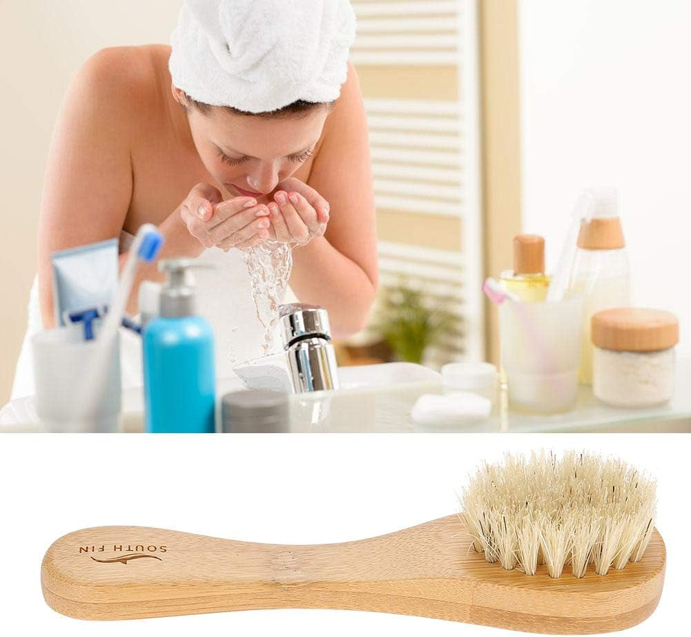 Facial Cleansing Brush, Wooden Handle Face Cleaning Brush Manual Skin Care Exfoliation Brush