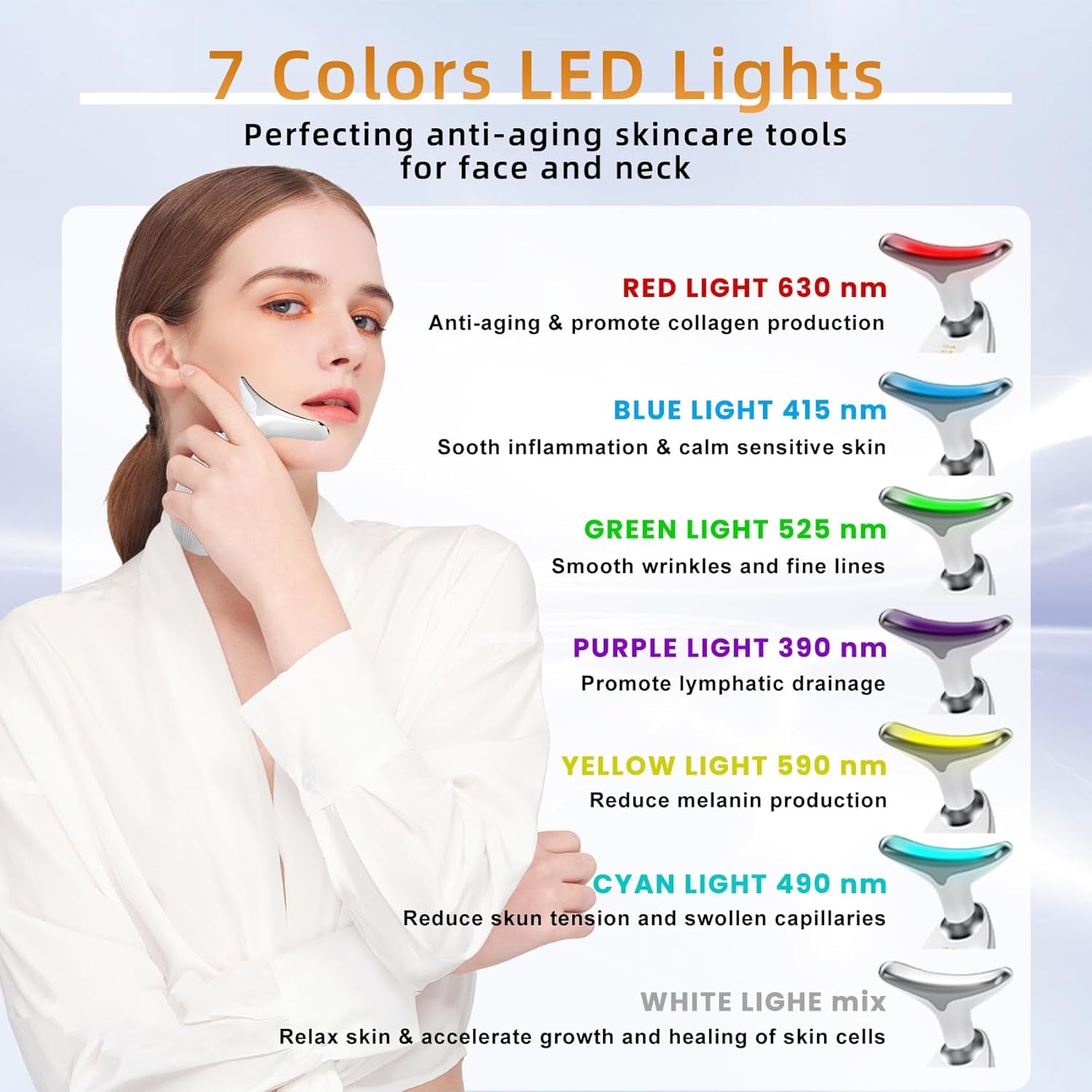 Facial Beauty Device, Based on Triple Action LED, Thermal, and Vibration Technologies for Skin Care, Facial Skin Care Tools, 7 Color Led Face and Neck Beauty Device for Home Use