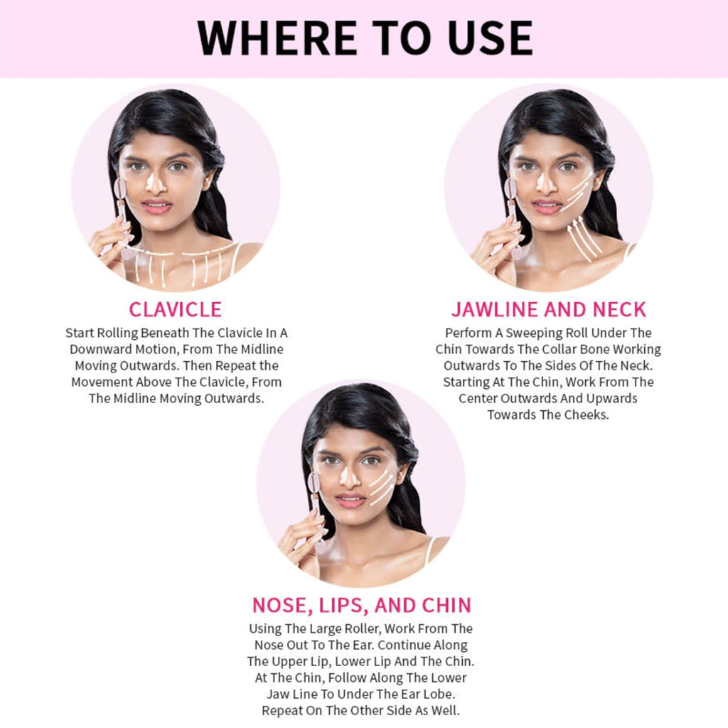 Face Massage Rollers - Enhances Glow and Firms Skin - Helps Absorb Facial Products - Releases Tension - Rose Quartz - 1 Pc