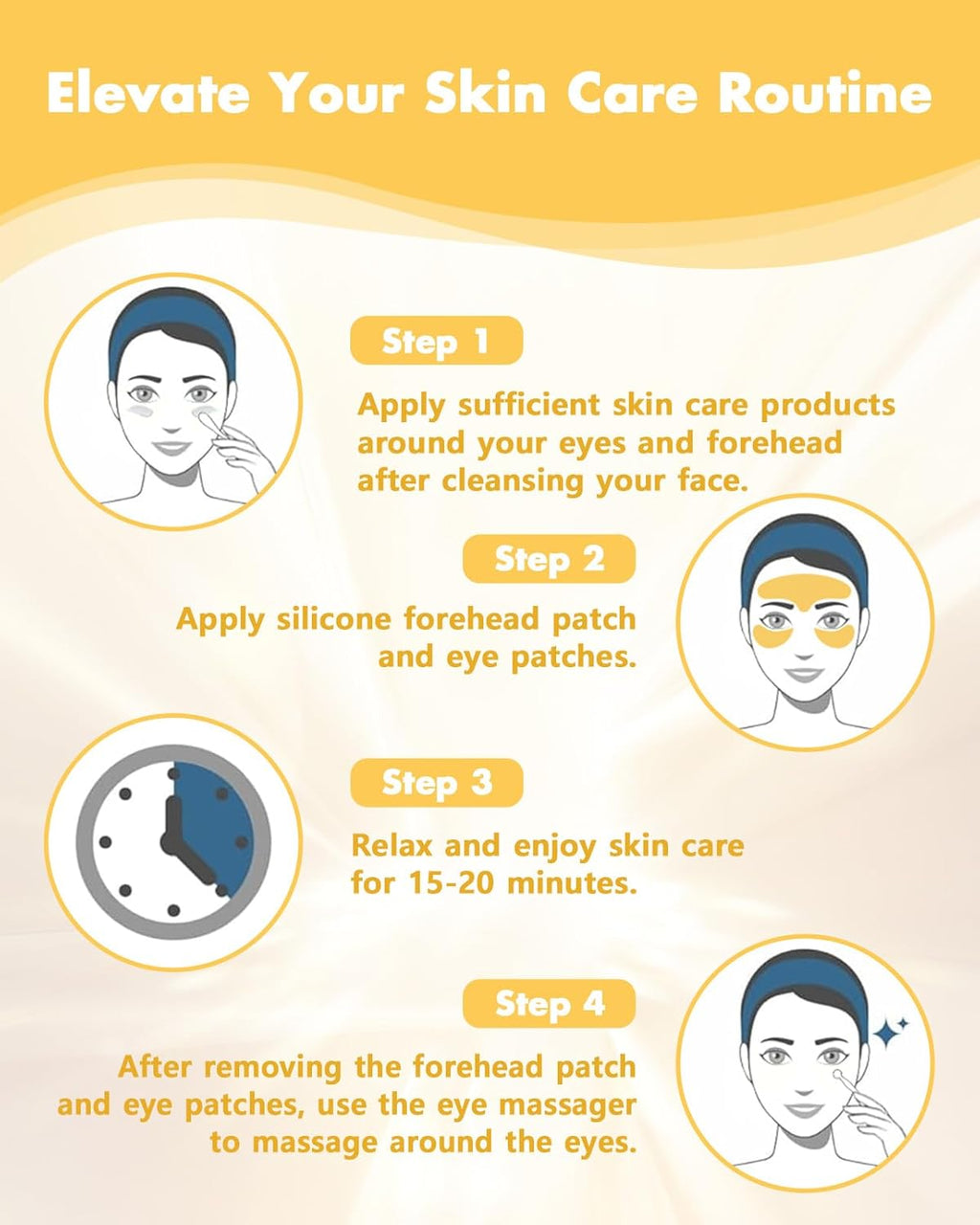 Silicone Forehead Wrinkle Patch - Non-Glue Reusable Forehead Wrinkle Patch and Eye Patches Set, Silicone Patches for Wrinkles, for Use with Face Cream or Lotion, Metal Eye Massage Stick&Tin Case, Gold