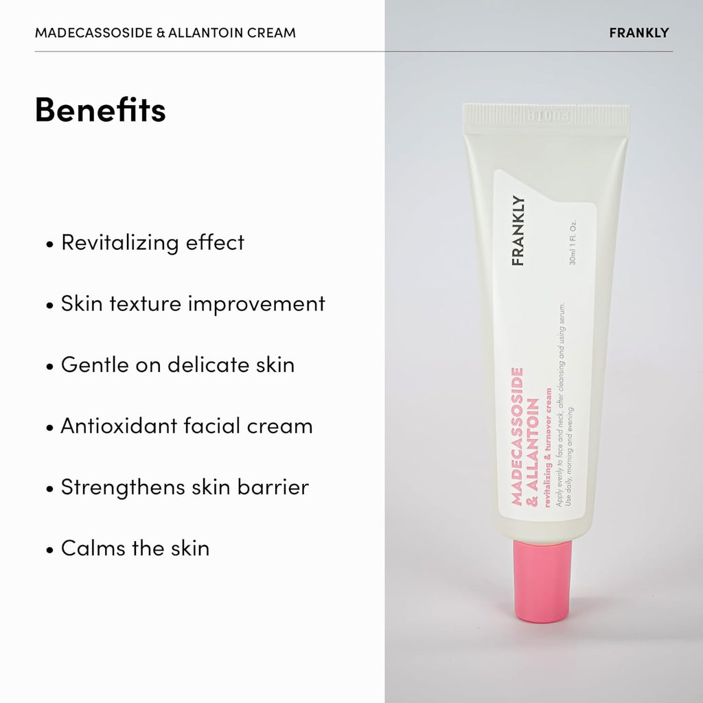 Madecassoside & Allantoin Cream - Moisturizing, Antioxidant, Cell Turnover | Evens Skin Texture & Tone, Anti-Aging | Allantoin, Ubiquinon | Korean Skin Care | 1.01 Fl.Oz