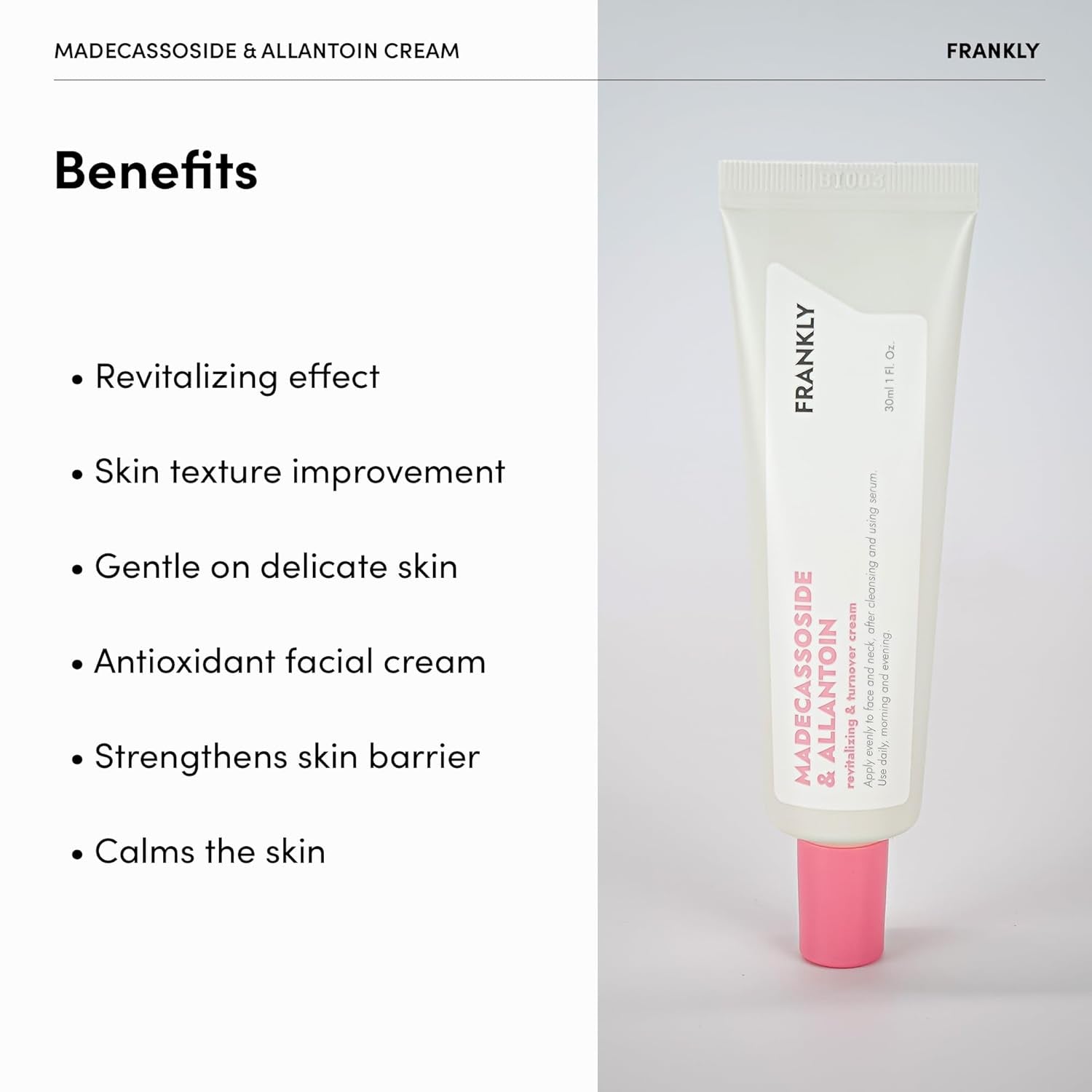 Madecassoside & Allantoin Cream - Moisturizing, Antioxidant, Cell Turnover | Evens Skin Texture & Tone, Anti-Aging | Allantoin, Ubiquinon | Korean Skin Care | 1.01 Fl.Oz