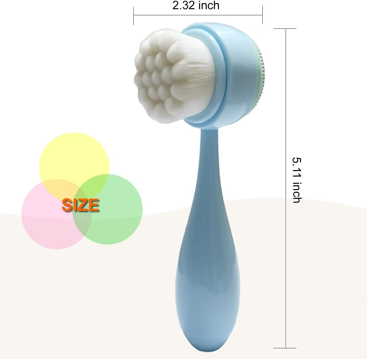 Facial Brush - Double Side Soft Bristles & Silicone Massage Brush - Blue - Deep Cleansing, Exfoliating, Softening, Massaging