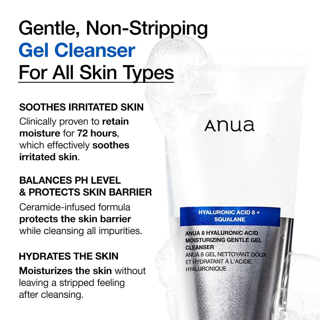 Moisturizing Gentle Gel Cleanser, Hyaluronic Acid, Squalane, Ceramide, Foaming Facial Korean Cleanser, Ph Balance, Daily Hydrating Face Wash, Korean Skincare (150Ml/5.07Fl Oz.)