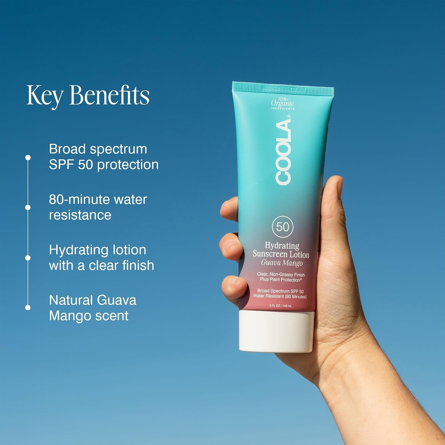 Organic Sunscreen SPF 50 Sunblock Body Lotion, Dermatologist Tested Skin Care for Daily Protection, Vegan and Gluten Free, Guava Mango, 5 Fl Oz