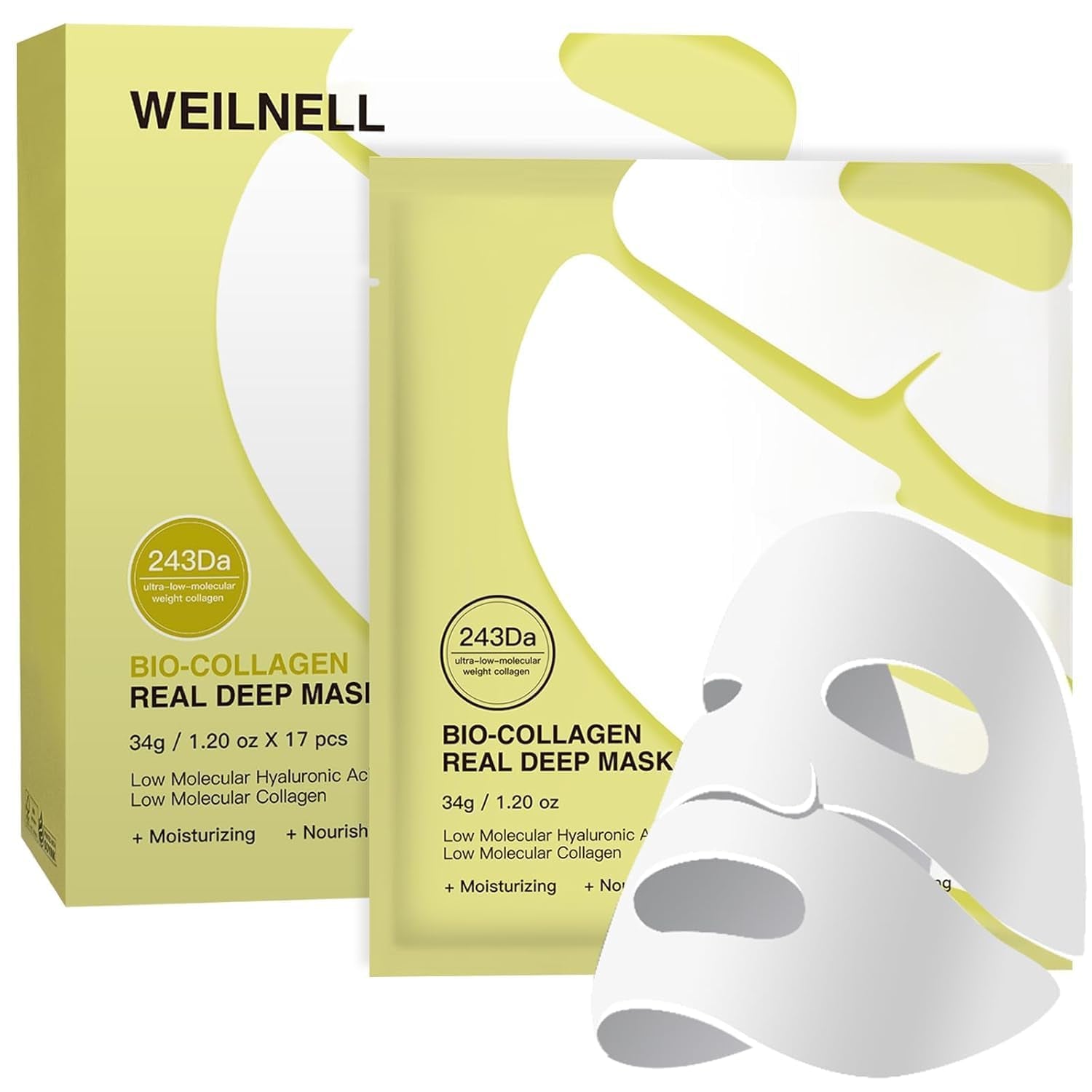 Bio-Collagen Real Deep anti Wrinkle Lifting Mask, Overnight Hydrating Face Mask for All Skin Types, Original Bio Collagen Face Mask for Moisturizing, Firming, Glowing, Plump Skin, 17 Packs