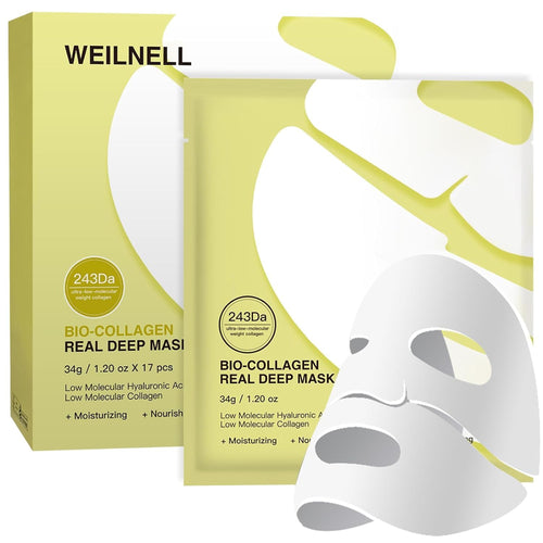 Bio-Collagen Real Deep anti Wrinkle Lifting Mask, Overnight Hydrating Face Mask for All Skin Types, Original Bio Collagen Face Mask for Moisturizing, Firming, Glowing, Plump Skin, 17 Packs