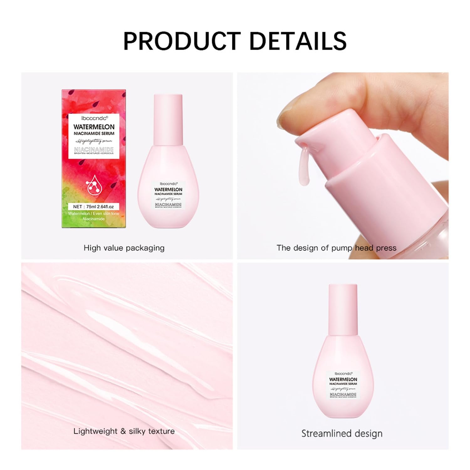 Watermelon Niacinamide Serum for Brightening, Glowing Skin, Improving Skin Smoothness, Lightweight Priming Liquid Highlighter, Foundation Makeup Primer (75Ml)